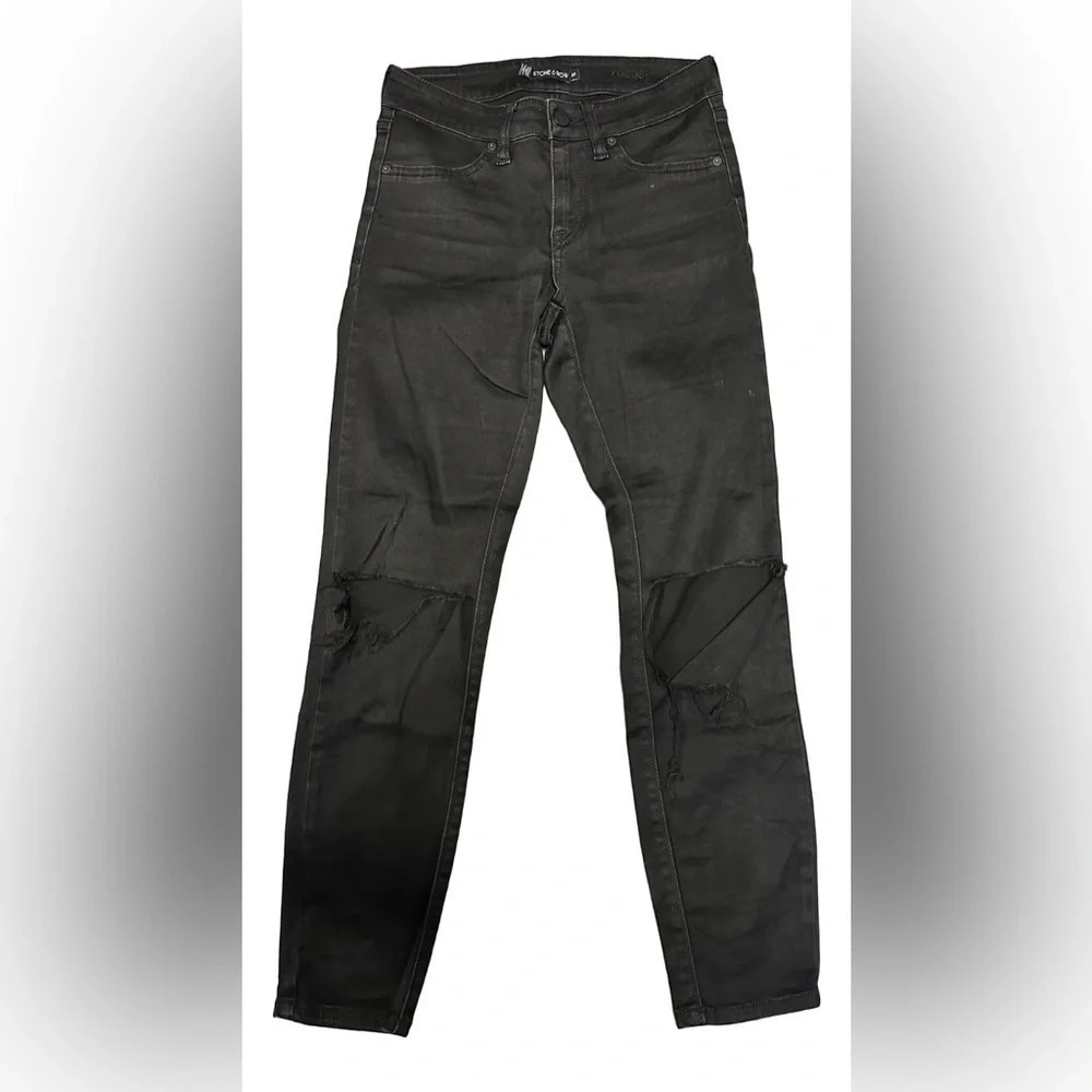Stone Row Distressed Black Skinny Jeans Size 27